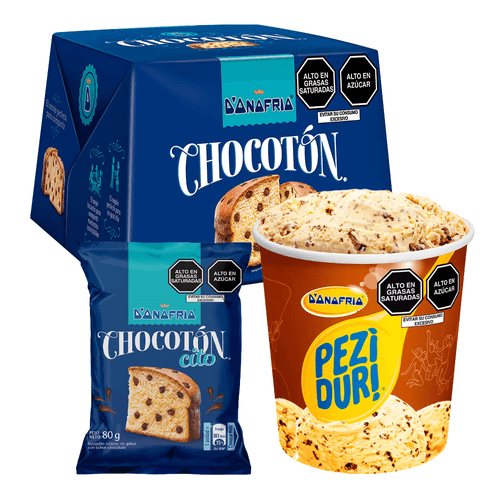 Pack D'ONOFRIO Panetón Chocotón Caja 450g + Helado Peziduri Chocochips Cremoso Pote 900ml + Chocotoncito Bolsa 80g