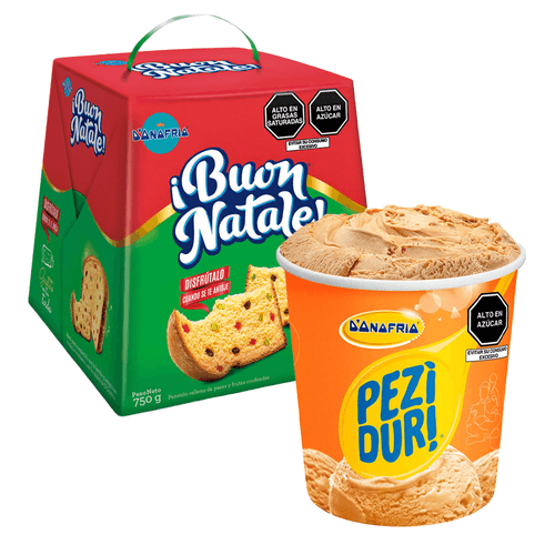 Pack Panetón D'ONOFRIO Buon Natale Caja 750g + Helado D'ONOFRIO Peziduri Lúcuma Cremoso Pote 900ml