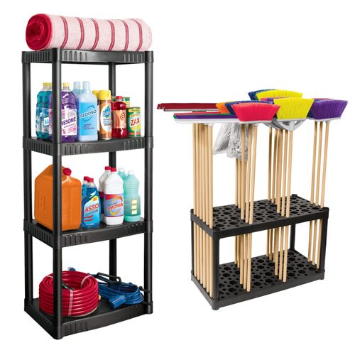 Combo Estante 4 repisas con 1 organizador de escobas