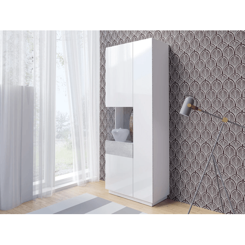 Vitrina Moderna color Blanco/Gris Katamarina 2 puertas con vidrio TU MESITA