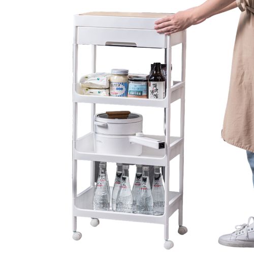 Carrito Organizador De 4 Niveles Con Tapa Diseño Bambú