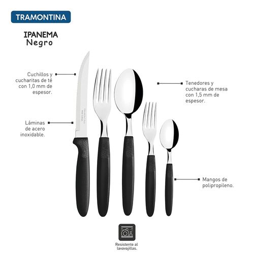 JUEGO DE CUBIERTO TRAMONTINA 30 PZAS IPANEMA NEGRO 23398/088