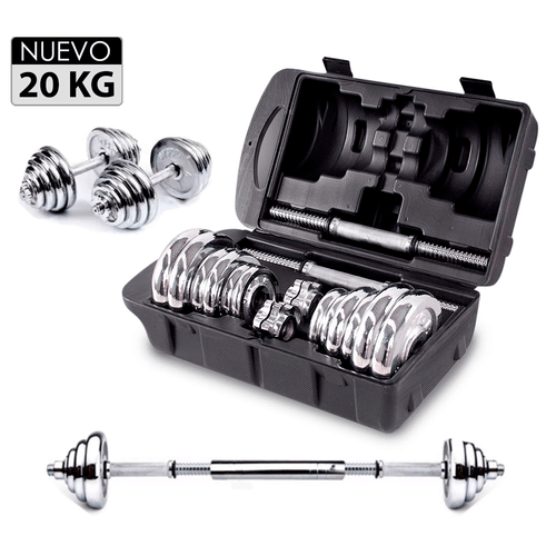 Set de Pesas 20 kg Mancuernas + Adaptador + Maletín
