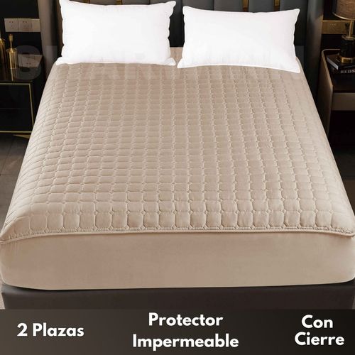 Protector de colchon funda para cama impermeable 2 plazas - beige