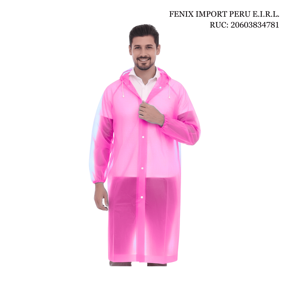 Poncho Impermeable Delgado Abierto de Mangas Elasticas con Capucha Ajustable Rosado