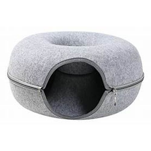 CAMA TUNEL DE FIELTRO PARA GATO GRIS CLARO