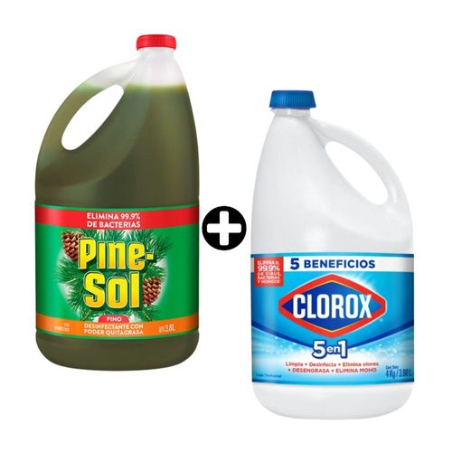 COMBO Lejía Tradicional 1 galón Clorox + Desinfectante Pine Sol 3.8 litros