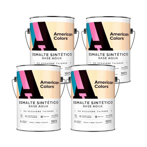 COMBO American Colors: Esmalte al agua Profundo 1 gal + Esmalte al agua Lleno 1 gal + Esmalte al agua base Pastel 1 gal + Esmalte al agua Blanco 1 gal