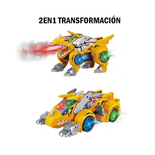 Juguete Carro Dinosaurio 2en1 Lanza Humo Luz Led