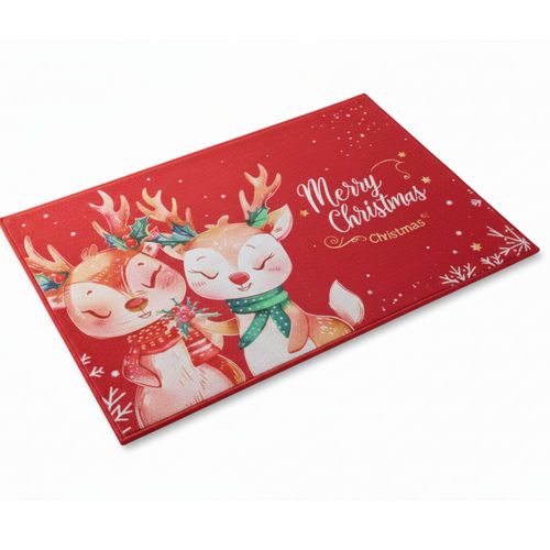 Tapete Navideño Renos 60x40 cm | Alfombra Navidad de Pelos Cortos Suaves Antideslizante