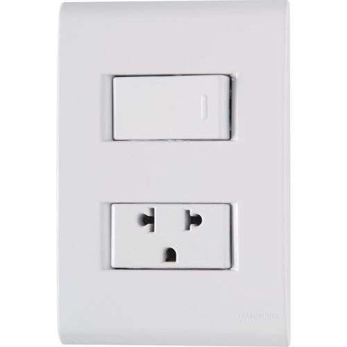 Conjunto montado 1 Interruptor unipolar + 1 tomacorriente 2P+T