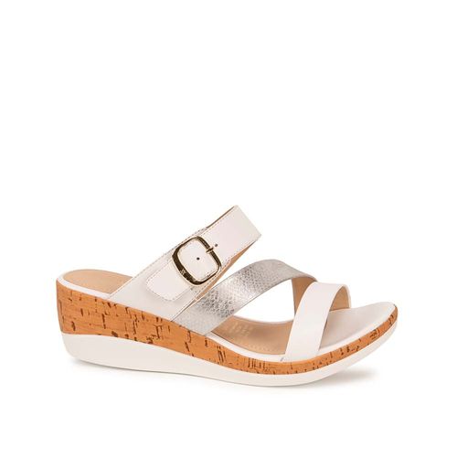 Sandalia Slide Casual ALE-2634 Blanco/Plat Viale Cuero