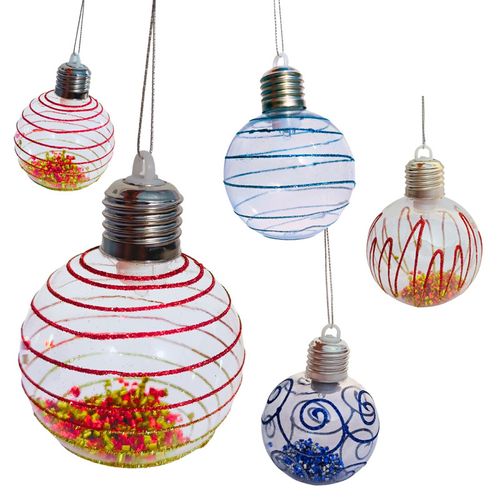 Bolas Navideñas Diseño Escarchado con Luces 8cm Set x18