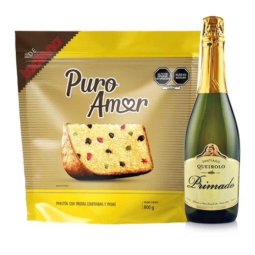 Pack Panetón PURO AMOR Bolsa 800g + Espumante SANTIAGO QUEIROLO Primado Botella 750ml