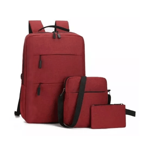 Pack Mochila de Doble Cierre Delantero Impermeable Portátil USB - Rojo