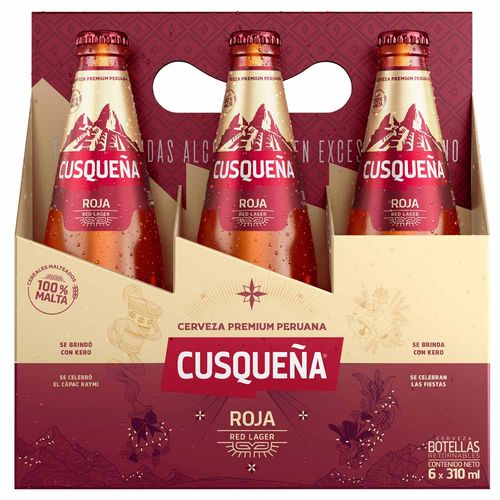 Cerveza CUSQUEÑA Roja Botella 310ml Paquete 6un