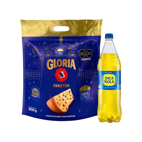 Pack Panetón GLORIA Bolsa 900g + Gaseosa INCA KOLA Sin Azúcar Botella 1.5L