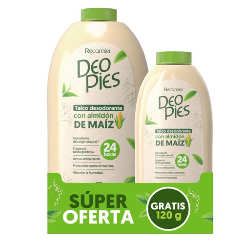 Pack Talco para Pies Antibacterial DEO PIES  Botella 300g + 120g