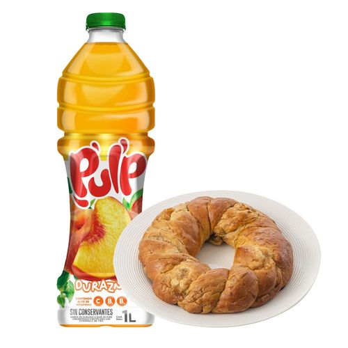 Pack Bebida PULP Sabor a Durazno Botella 1L + Rosca de Manzana