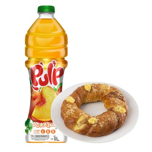 Pack Bebida PULP Sabor a Durazno Botella 1L + Rosca Corona del Rey