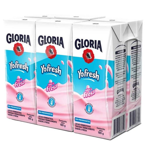 Yogurt Yofresh GLORIA Fresa con Leche Fermentada Caja 190g Paquete 6un