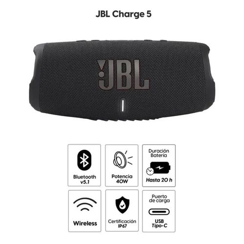 Parlante JBL Bluetooth Charge 5 40W IP67 hasta 20H Usb-c Negro