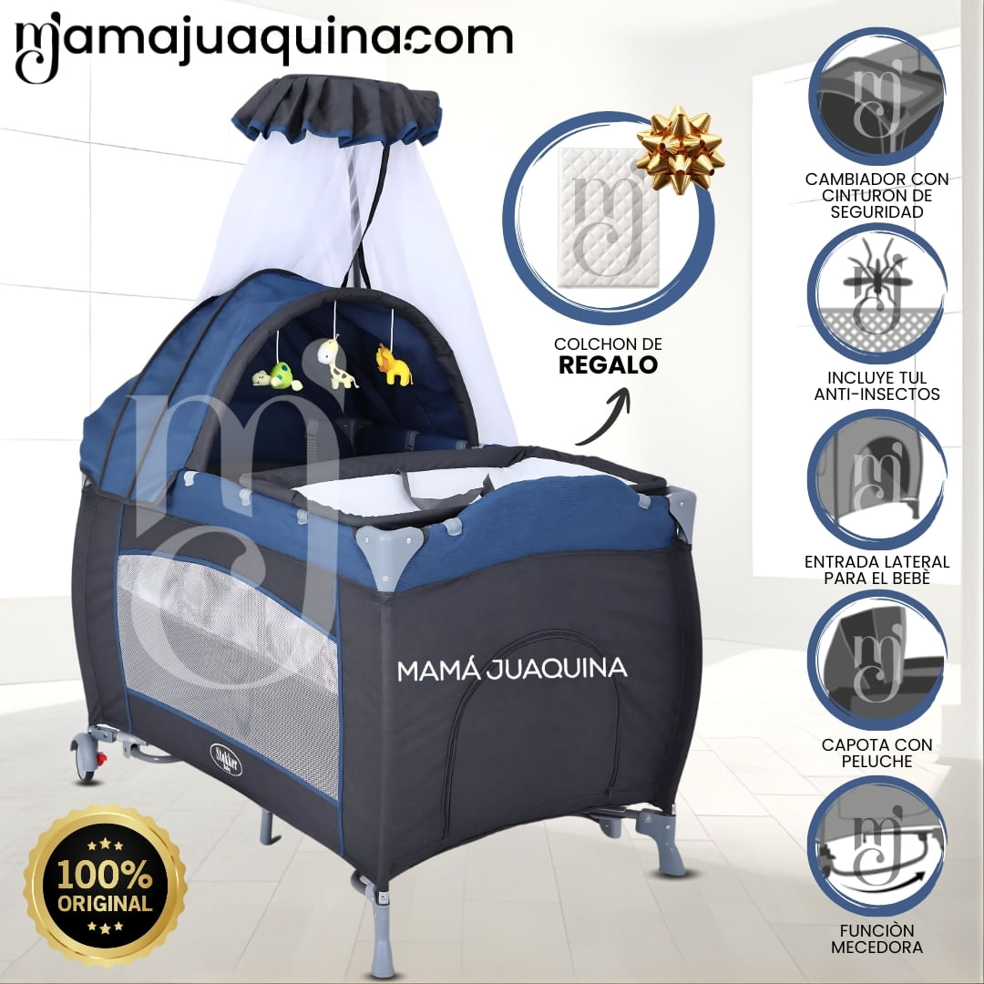 Cuna Corral «VIENA STOKKER PRO» 2 en 1 con Colchón Azul