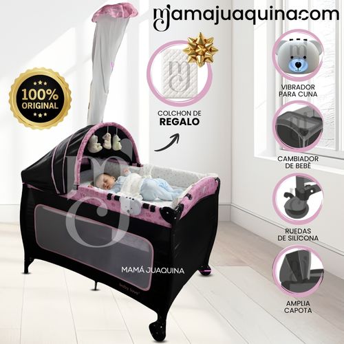 Cuna Corral de Lujo «ORIA» con Mecedora Movil Rosa