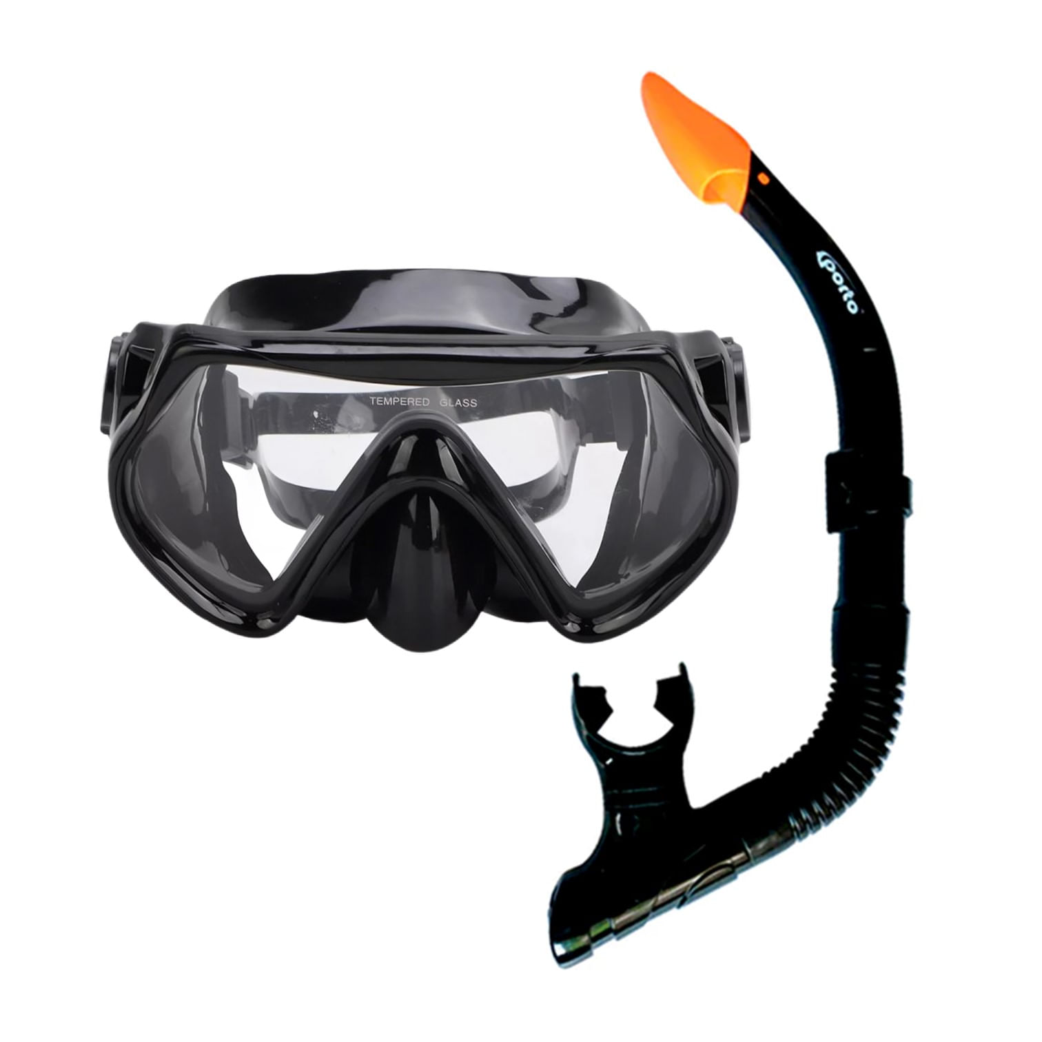 MÁSCARA DE BUCEO CON SNORKELL TALLA ESTÁNDAR ADULTO PORTO NEGRO