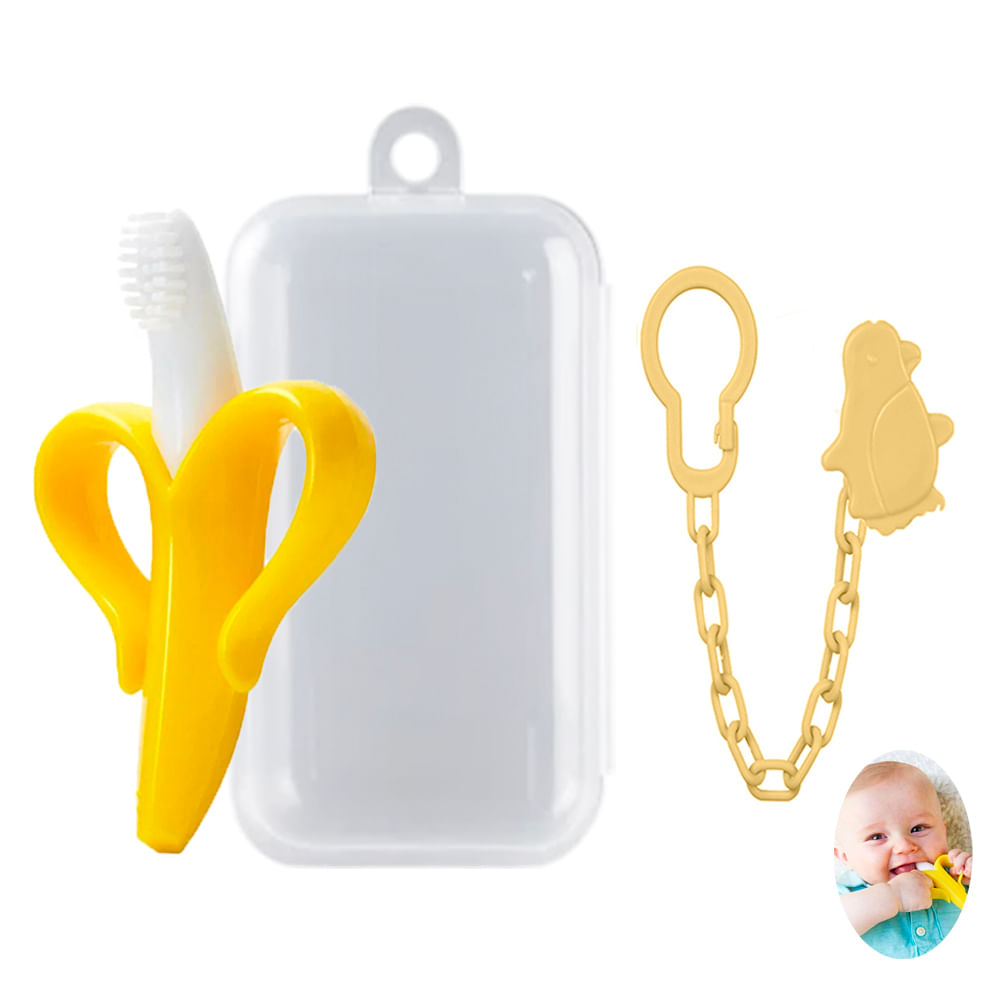 Mordedor Banana Amarillo Para Bebe Con Cadena Pinguino amarillo Baby Froggie