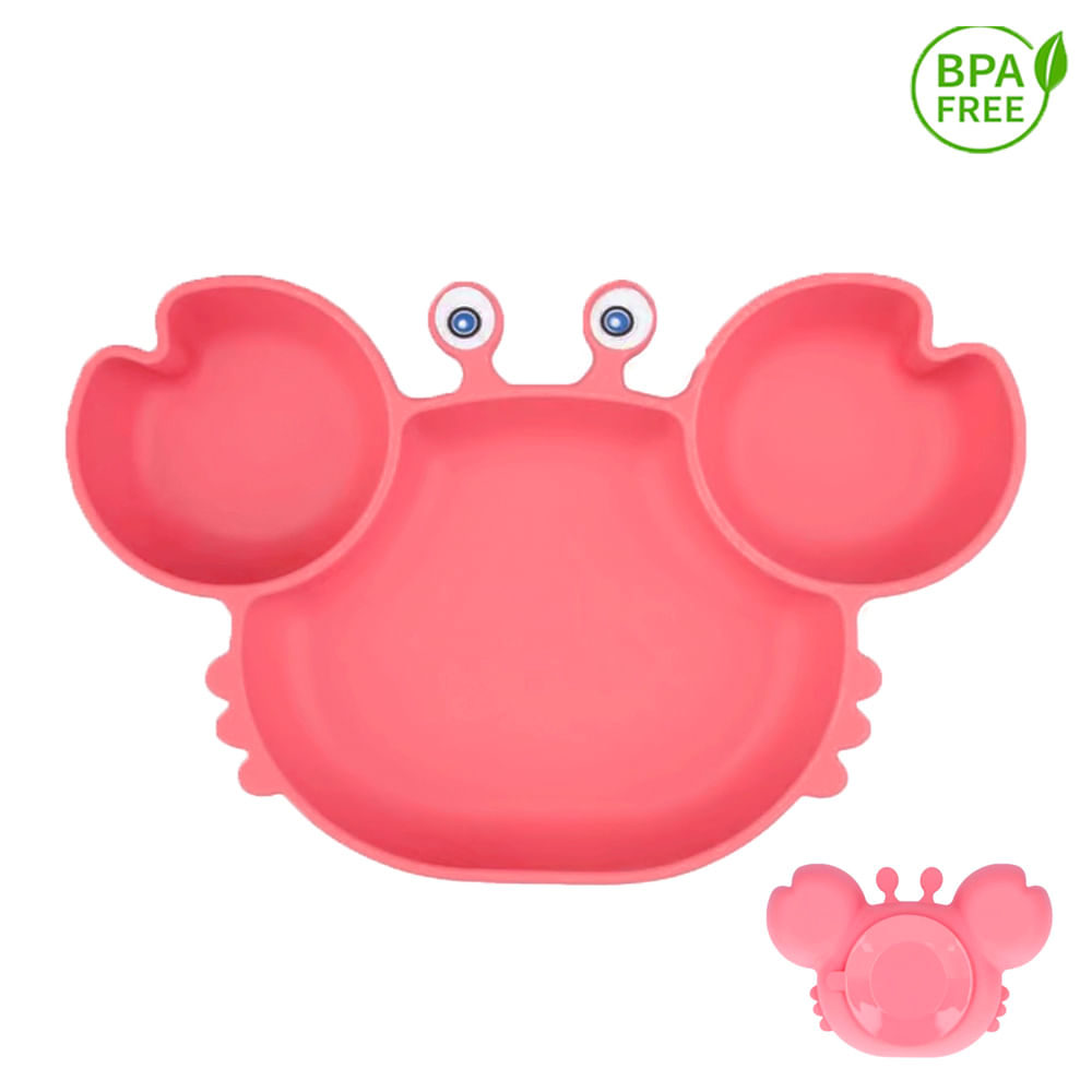 Plato Silicona Cangrejo con Ventosa Para Bebe Rosa Chicle