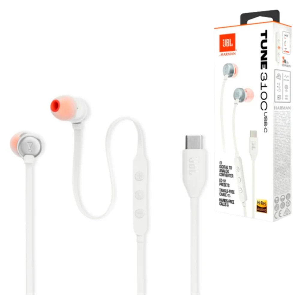 FU JBL Audifonos USB-C HI-RES Extra Bass + Ecualizador Tune 310C - Blanco