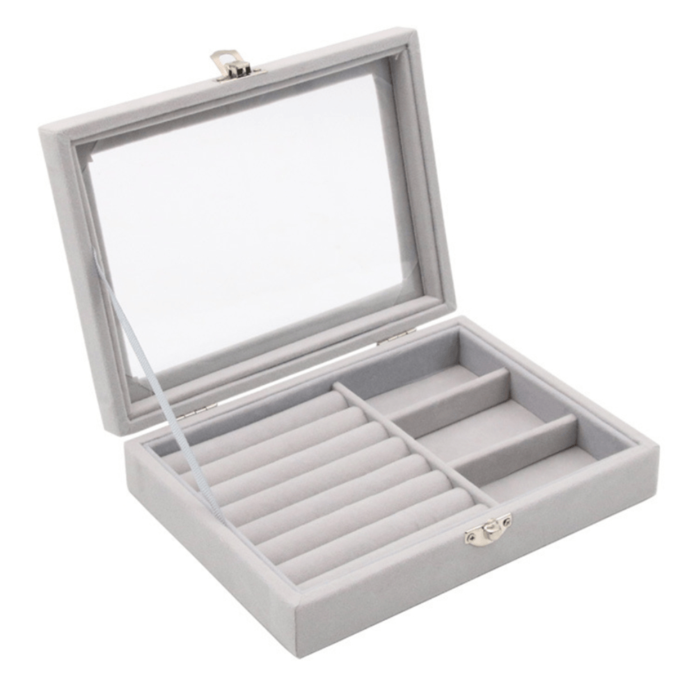 Joyero Caja Organizadora Portátil Terciopelo Gris