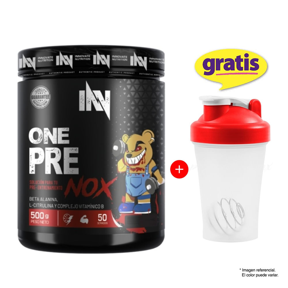 ONE PRE NOX 500 GR UN Pre entreno Óxido Nítrico Fruit Punch + Shaker