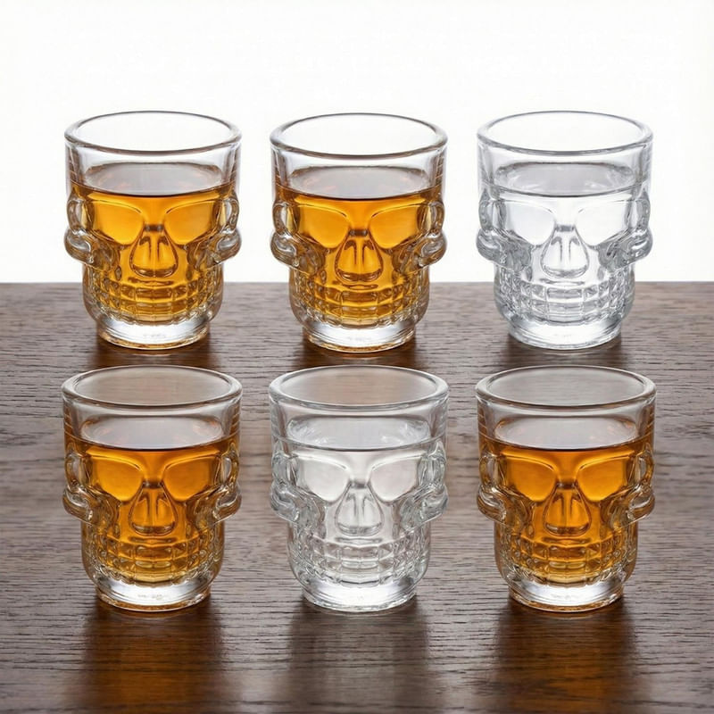 Set 6 Vasos Shot Diseño Calavera de Vidrio 50 ml