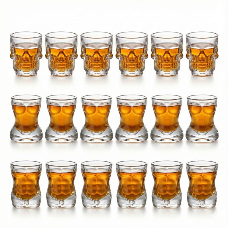 Set de Vasos Shot de Vidrio Diseños Mixtos x18