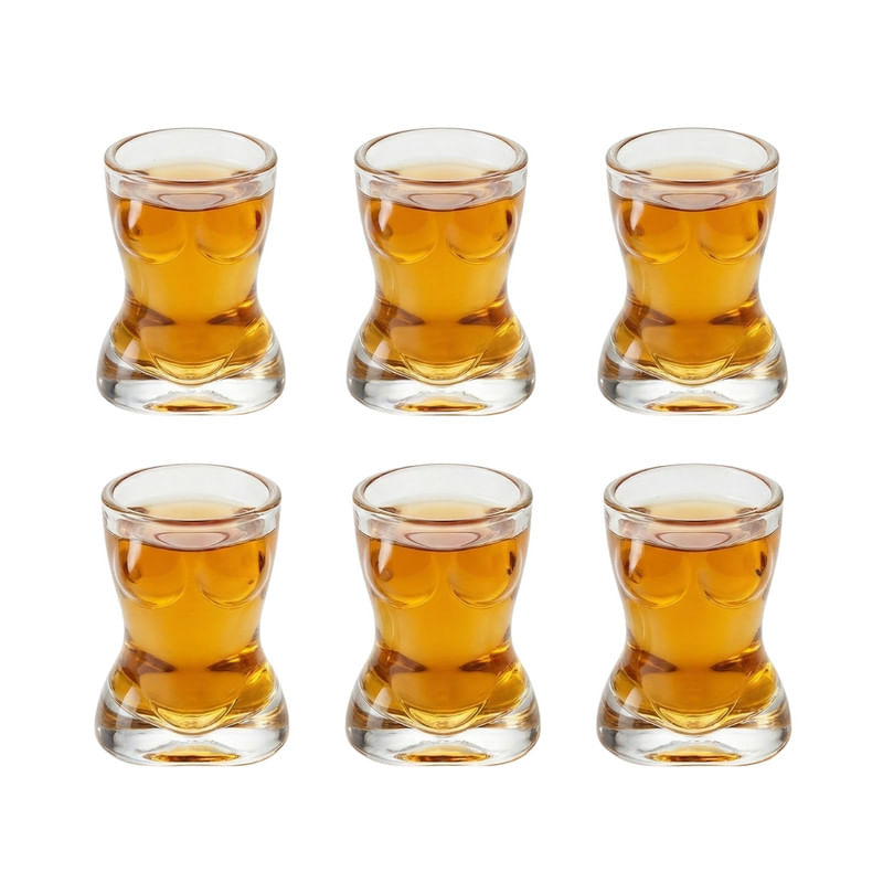 Vasos Shot Cuerpo de Mujer en Vidrio 45ml x6 Und