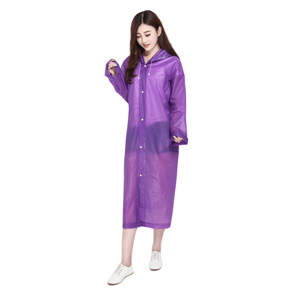Poncho Para Lluvia Ligero Impermeable con capucha y botones Morado