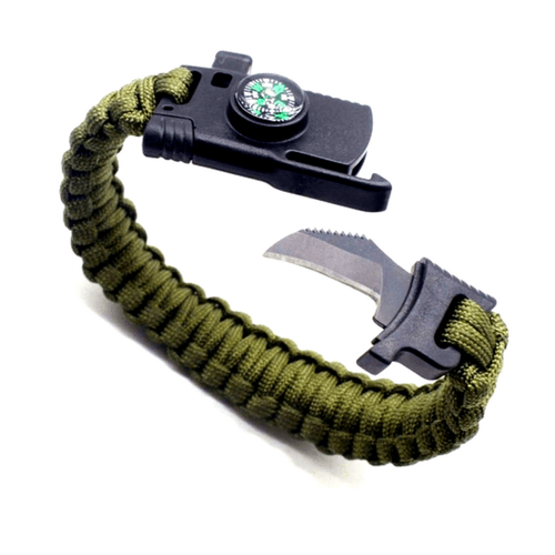 PULSERA TÁCTICA PARACORD CAMPING Y SUPERVIVENCIA CON NAVAJA VERDE