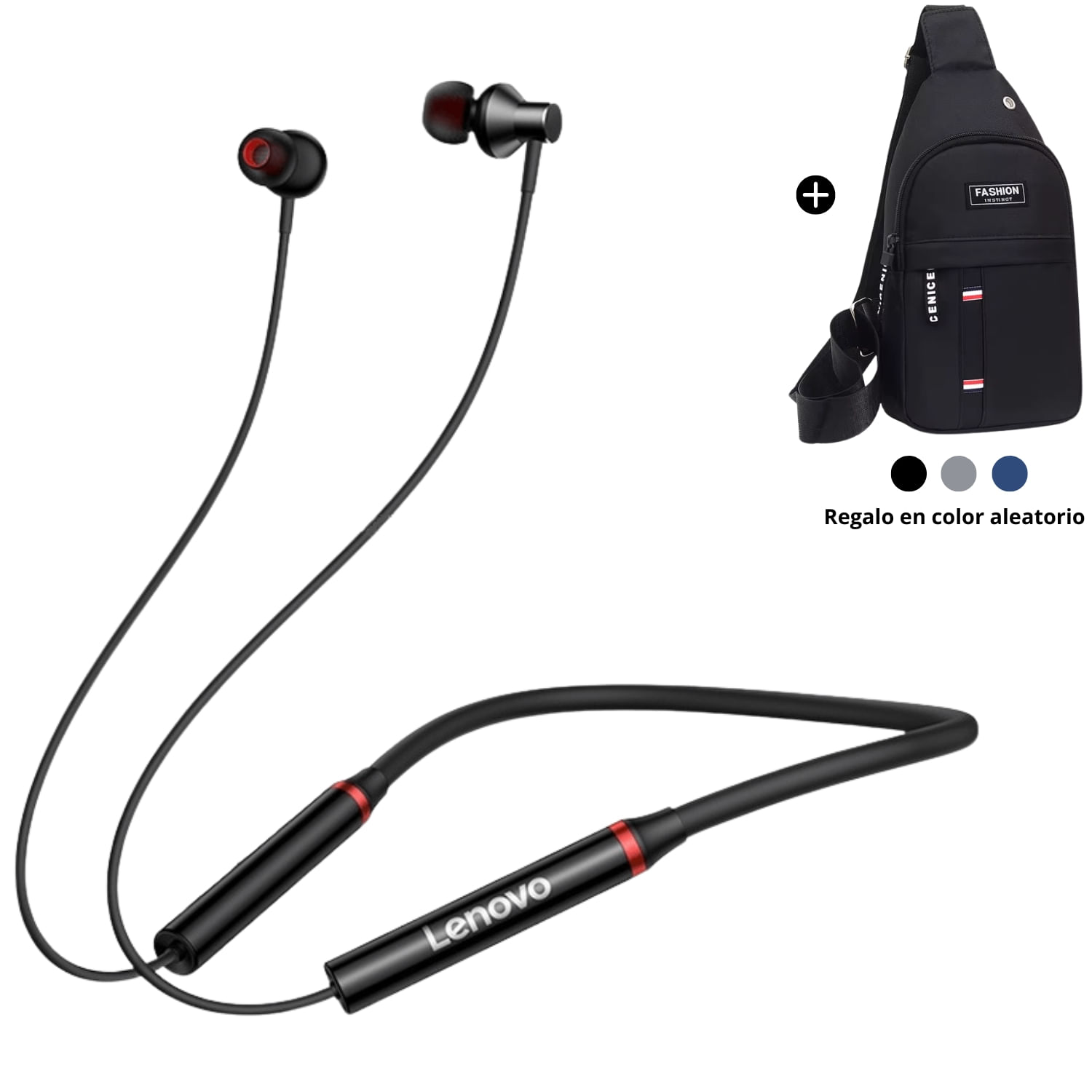 Audífono Bluetooth Lenovo HE05X Negro + Morral Multiusos de Regalo