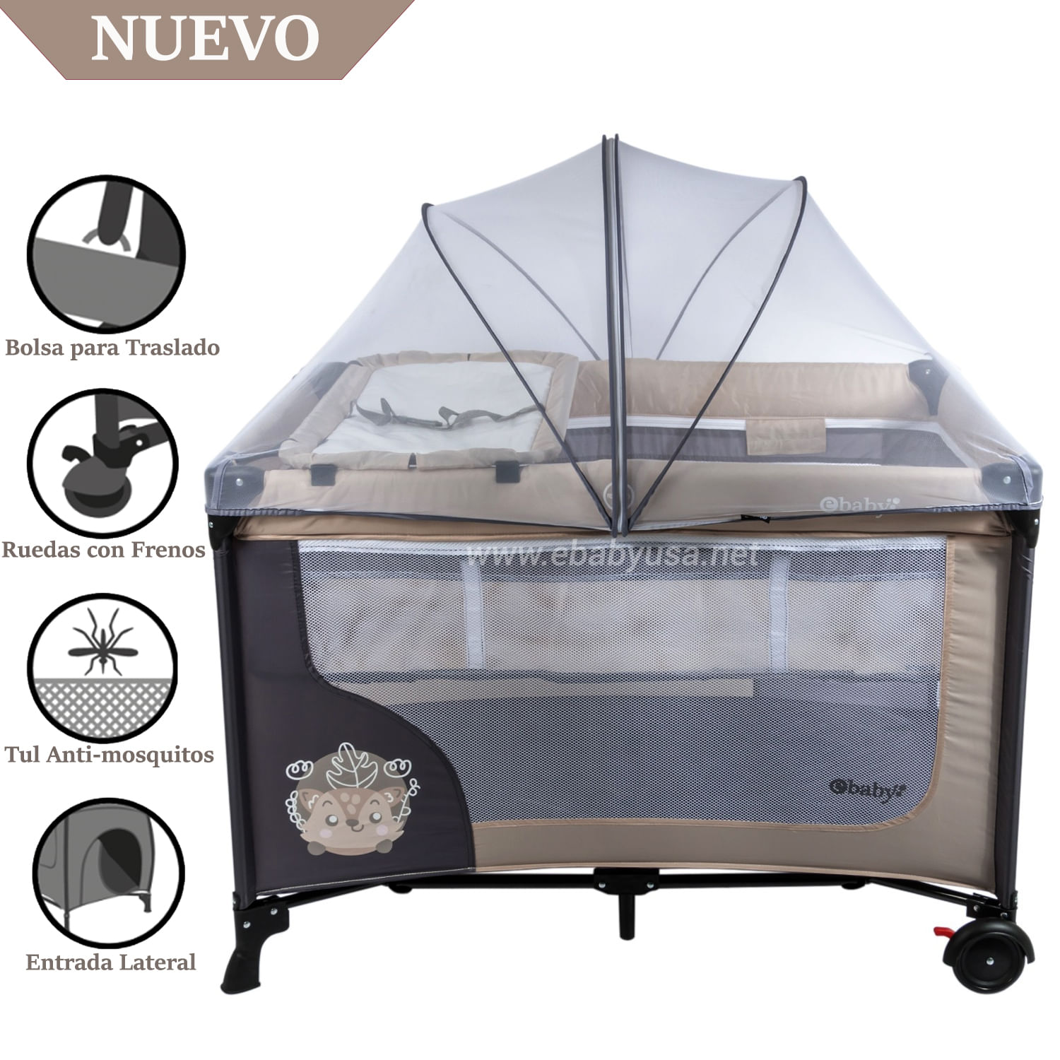 Ebaby Cuna Corral con Cambiador Happy Dream Beige