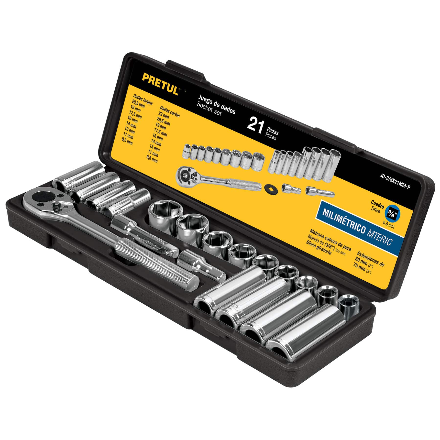 Juego de 21 herramientas 3/8"" mm Pretul