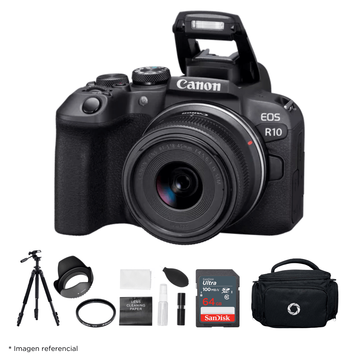 Cámara Canon EOS R10 + Lente RF-S 18-45mm + Kit Ultimate de Accesorios