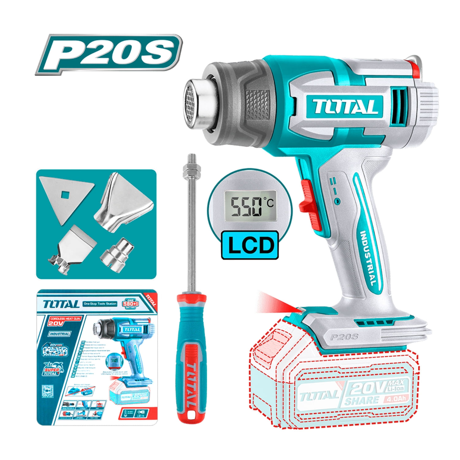 Pistola de Calor Digital 30°-550° 20v Total TBLI2003