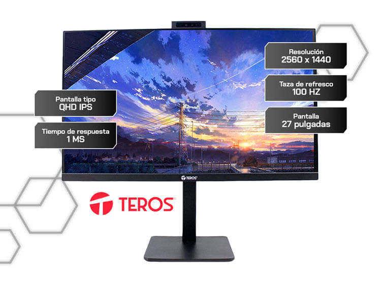 Monitor plano Teros TE-2715CS 27? QHD IPS 100Hz Cámara 5 MP Parlantes