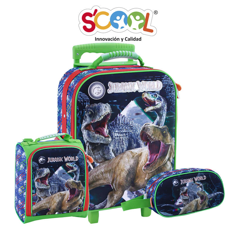 SCOOL MAGIC SET MALETA LONCHERA CARTUCHERA GDE EVA 3D SATIN JURASSIC A