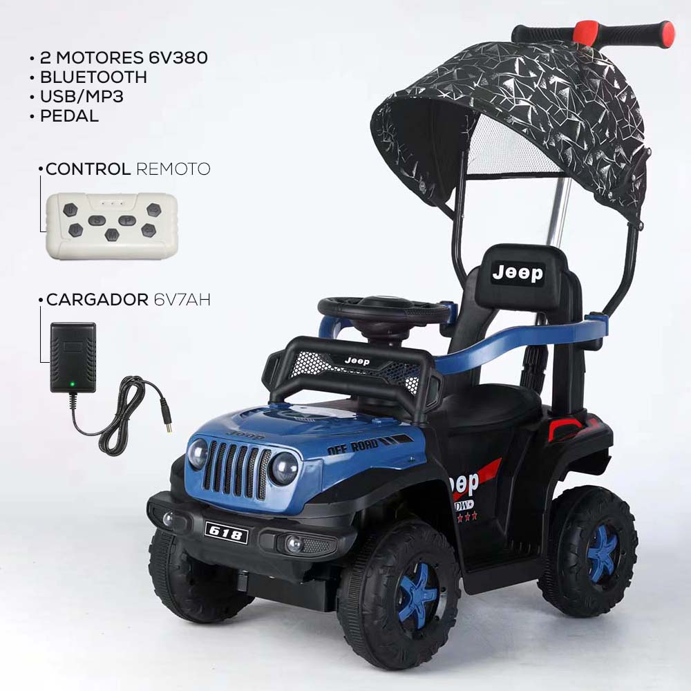 CARRO ELECTRICO CON CONTROL REMOTO TODO TERRENO USB BLUETOOTH AZUL