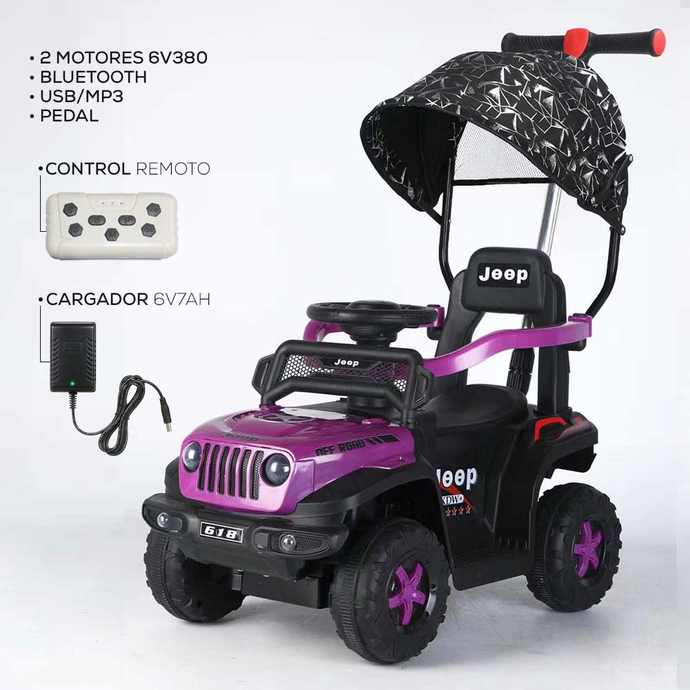 CARRO ELECTRICO CON CONTROL REMOTO TODO TERRENO USB BLUETOOTH LILA