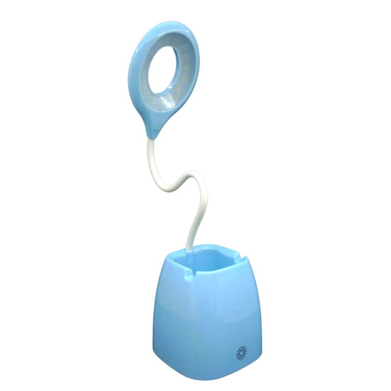 LAMPARA LED ESCRITORIO RECARGABLE / PORTA LAPICERO Y CELULAR CELESTE