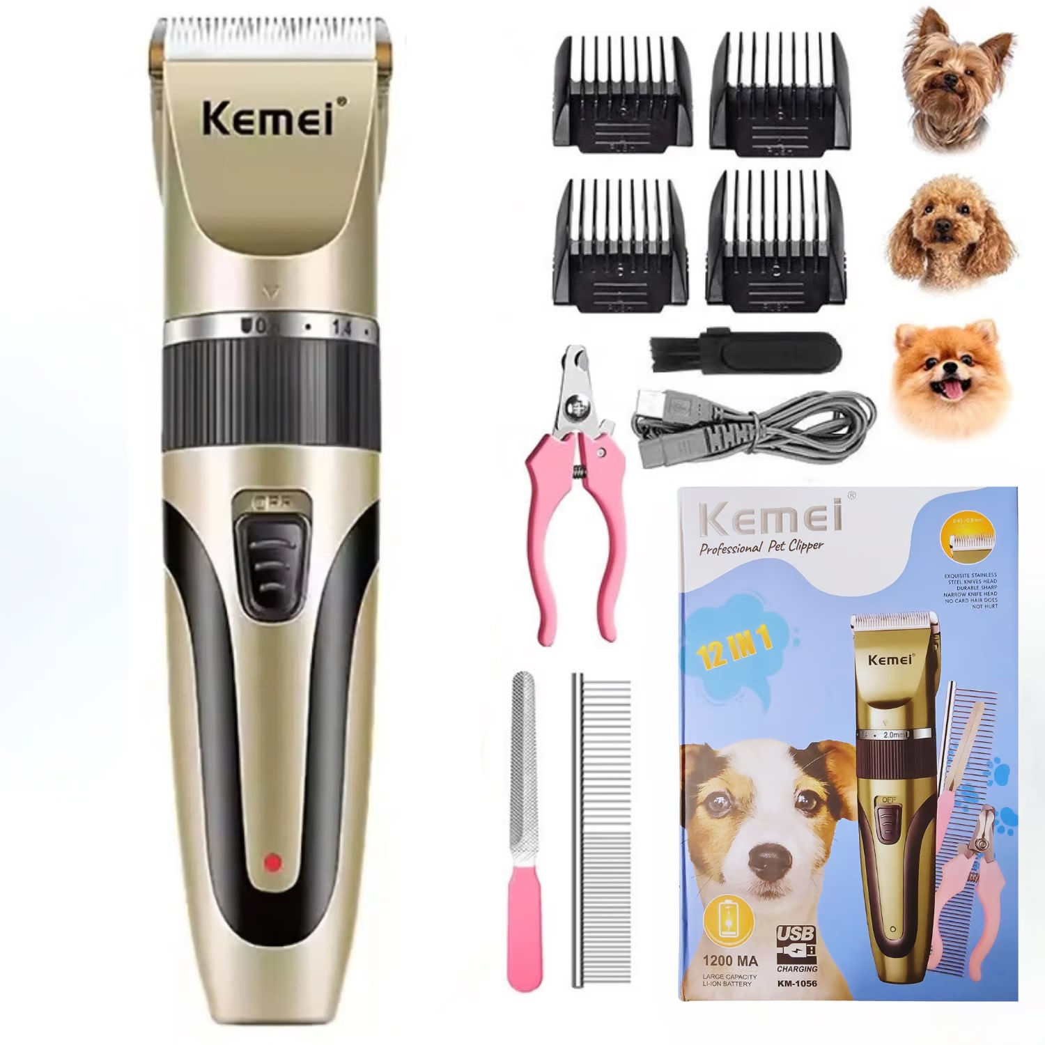 Kit Profesional Completo Cortadora Pelos para Mascotas KEMEI